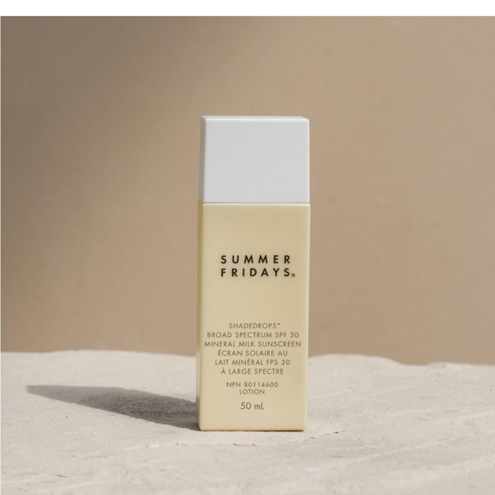 Summer Fridays ShadeDrops Mineral Milk Sunscreen spf 30 broad spectrum.